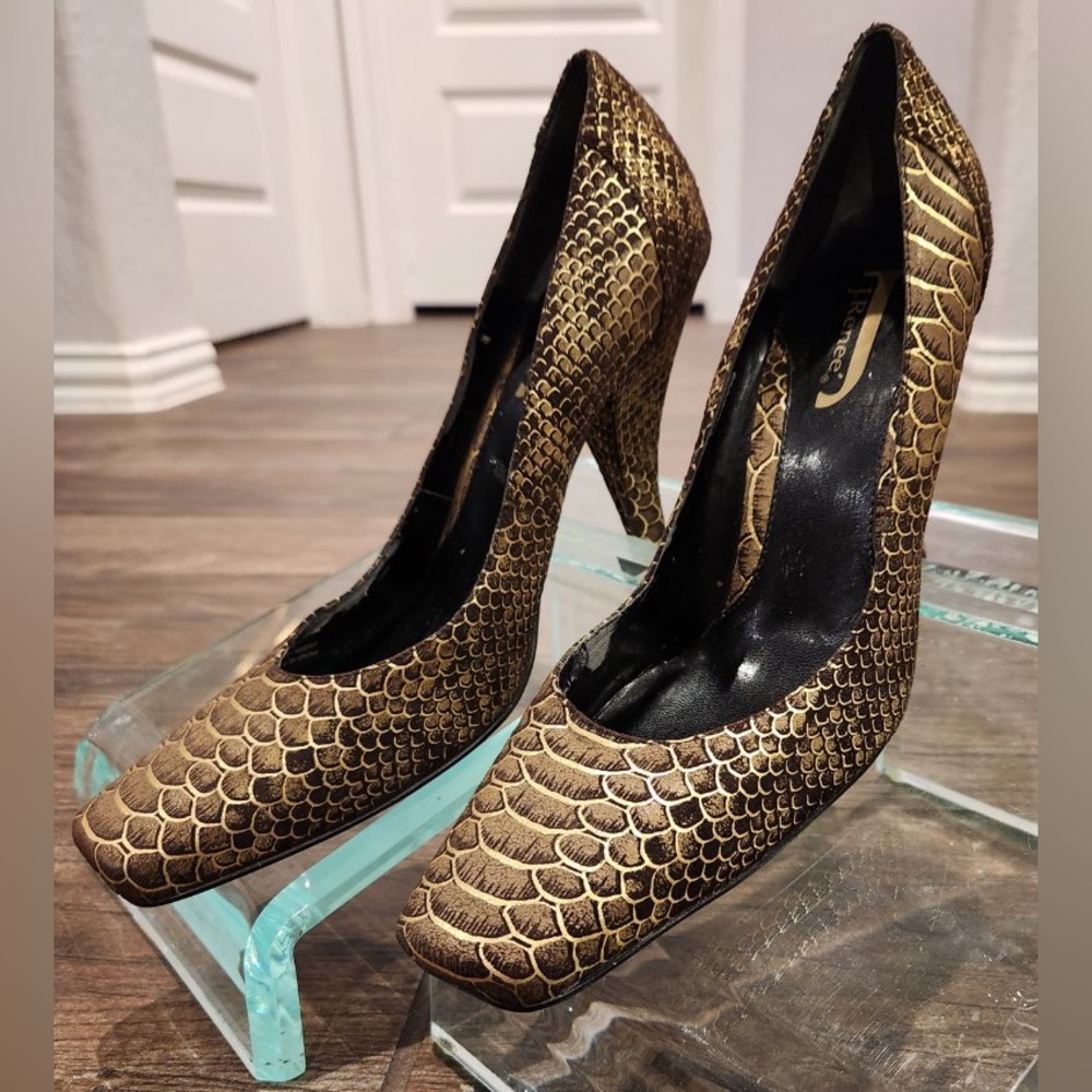 J. Rene Leather Faux Snake Pumps